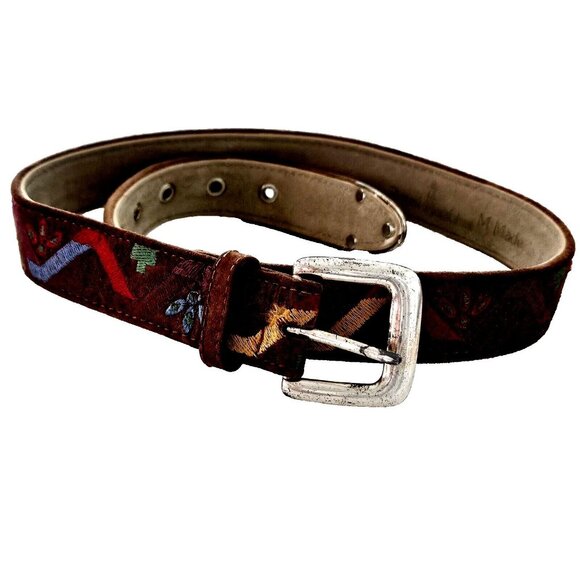 Royal Robbins Brown Leather Geometric Embroidered Belt Womens Medium - Picture 1 of 3